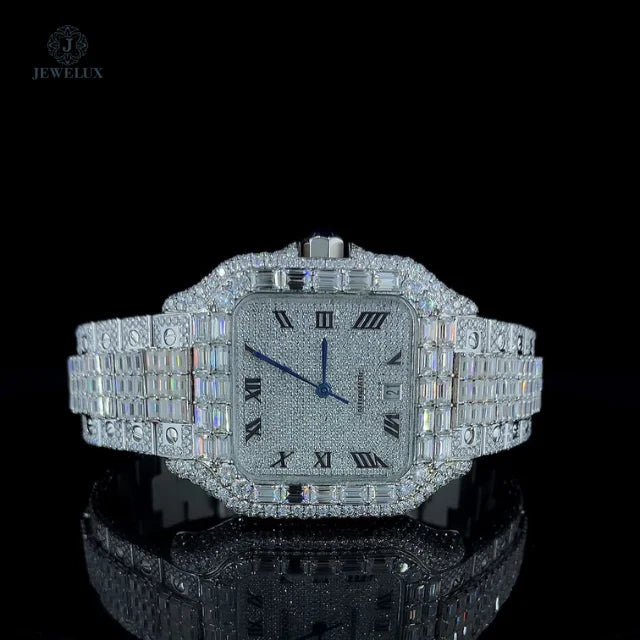 Mens Customize Square Dial Watch Full Iced Baguette Moissanite Full Calendar Analog Hip Hop Luxury Timepiece fashion men's watch