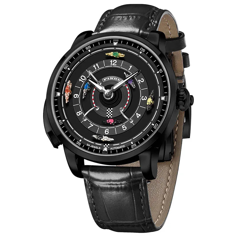 Pindu Designs NH35 Men's Mechanical Watch Press Button Turn Horse Riding Roulette Blue Sapphire Mirror Miyota Movement Jacob