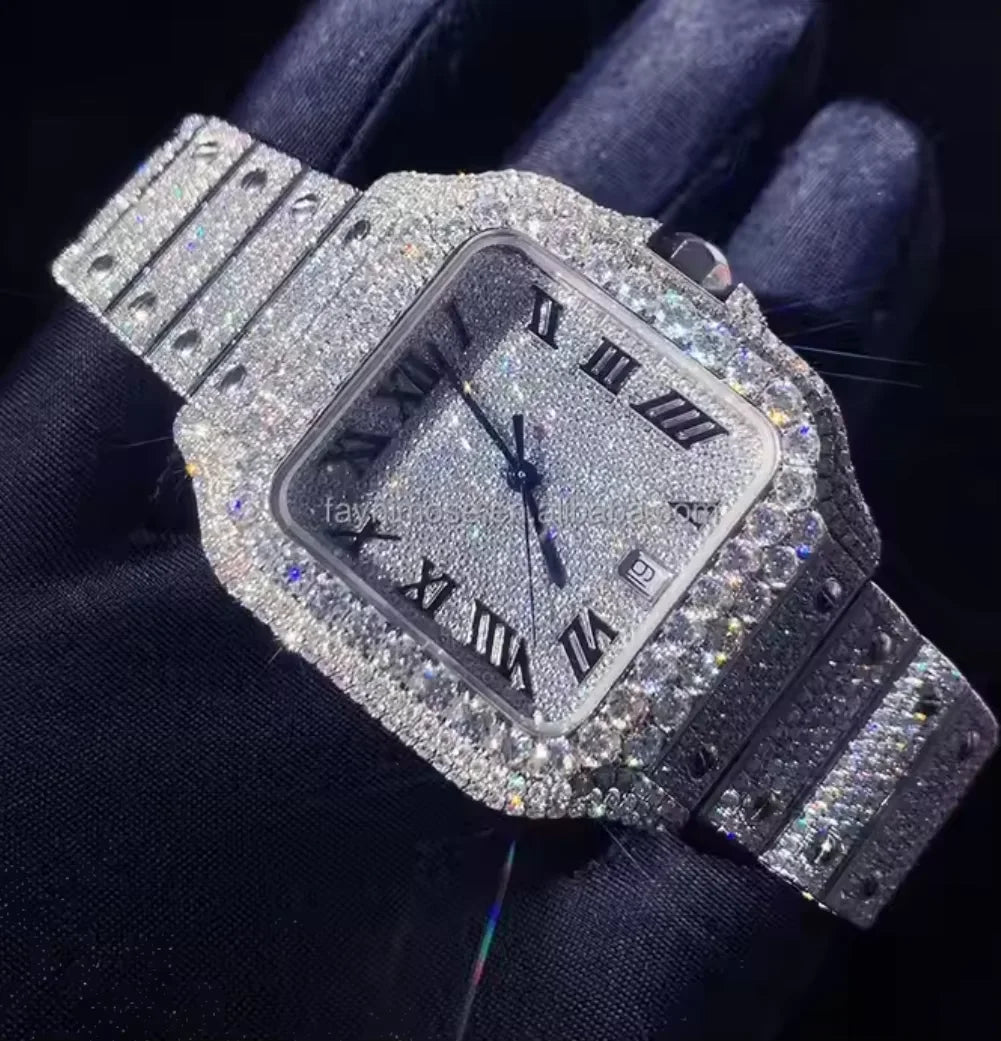 VVS High Quality Luxury Moissanite Watches with Custom Dial Diamond Mechanical Watch Diver Factory Wholesale Hip Hop Style Watch