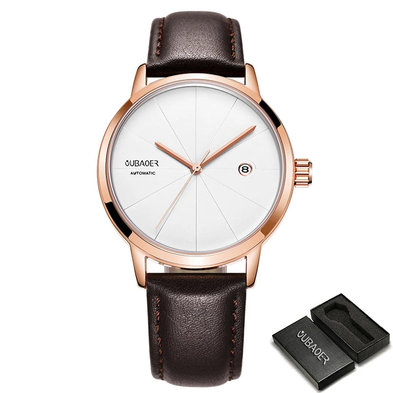 2025 OUBAOER Men Watch Automatic Mechanical Watches Bussiness Leather Strap Wristwatches Waterproof Classic Minimalist Clocks