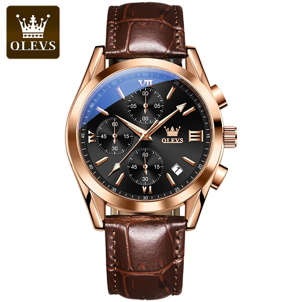 OLEVS 2872 Chronograph Men's Wristwatches Leather Strap Waterproof Luminous Original Quartz Watch for Men Luxury Sport Man Watch