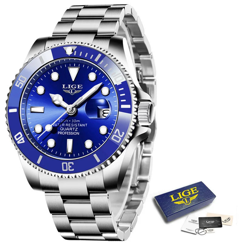 LIGE Top Luxury Watches For Men Fashion 30M Waterproof Luminous Date Quartz Wristwatches Casual Business Mens Watch Roloj Hombre