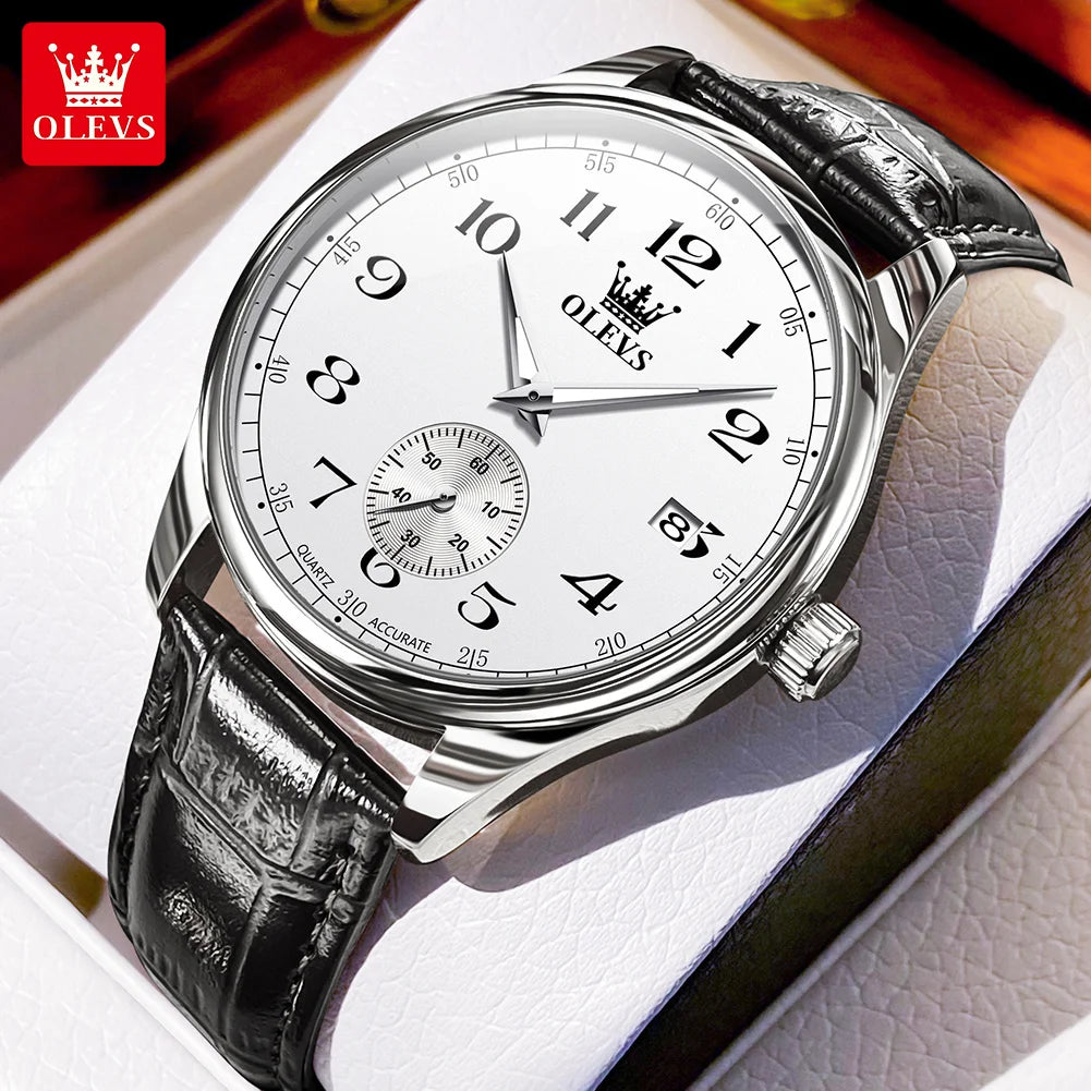 OLEVS 3622 Chronograph Quartz Watch for Men Fashion Leather Strap Luminous Waterproof Classic Digital Dial Top Men's Wristwatch