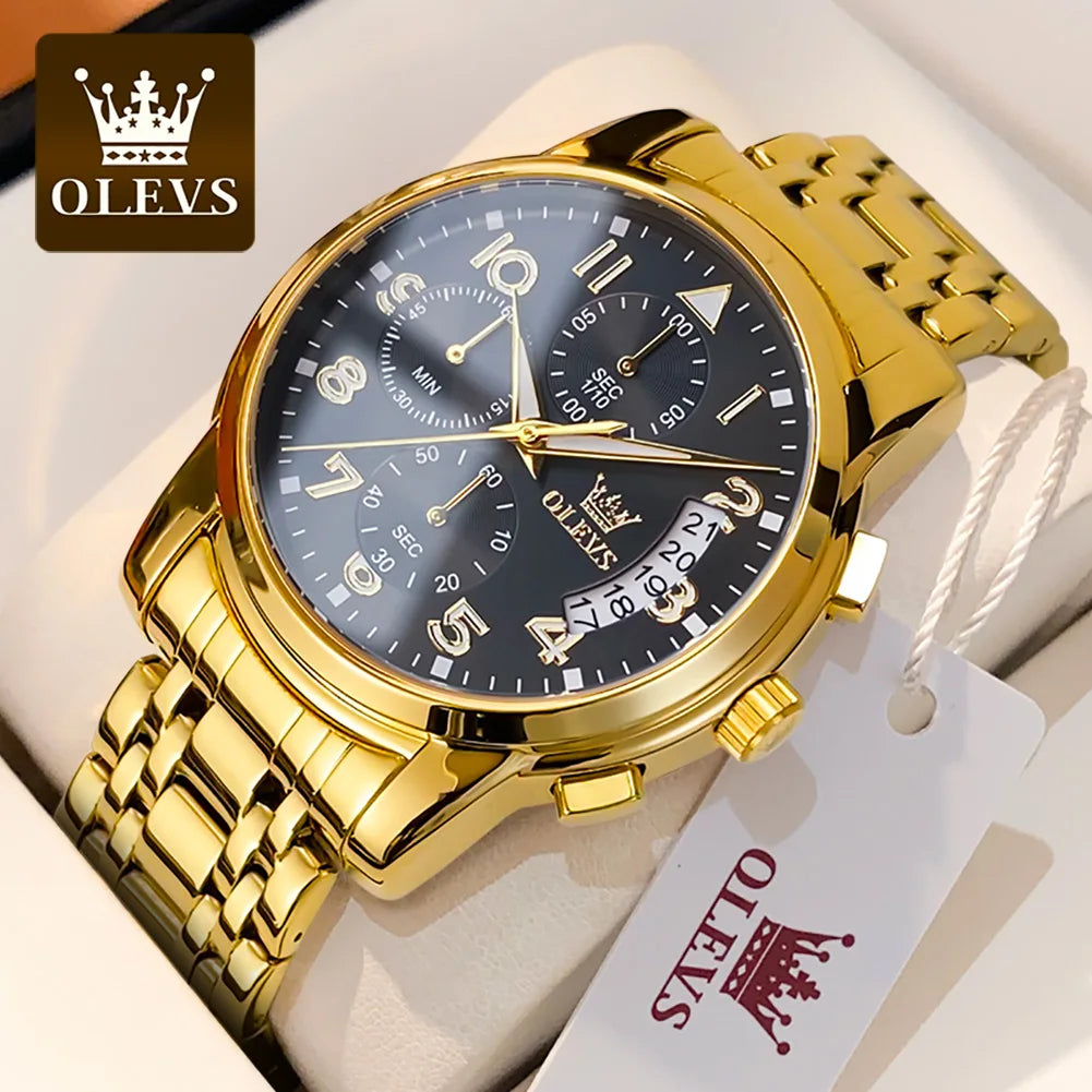 OLEVS Men's Watches Top Brand Luxury Fashion Fine Steel Original Quartz Wristwatch Waterproof Luminous Date Chronograph reloj