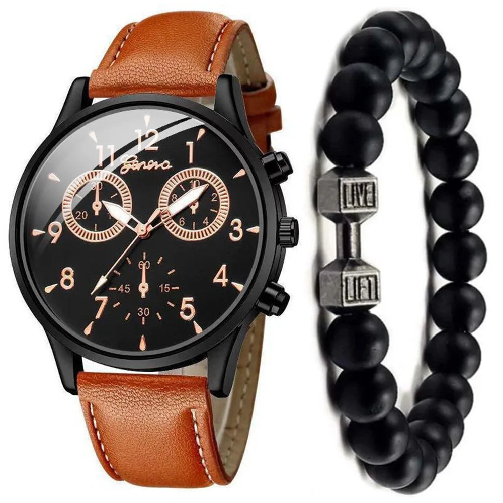 New Hip Hop Mens Fashion Watches Luxury Male Clock Wristwatch Sport MensWrist Watch Bracelet Set Relogio Masculino