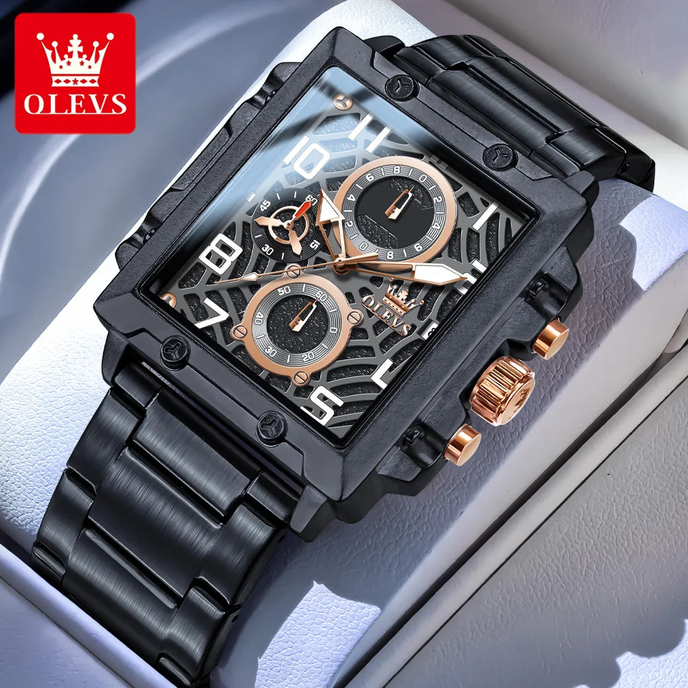 OLEVS 2958 Men Watch Fashion Business Square Quartz Watch Luxury Brand Waterproof Chronograph Formal Sports Men Watch Box Reloj