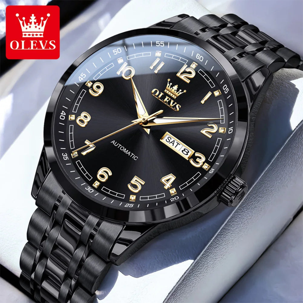 OLEVS Luxury Watch For Men automatic mechanical Wristwatches Classic Men Watch Waterproof Gray Dial Luxury Brand Date Week 7077