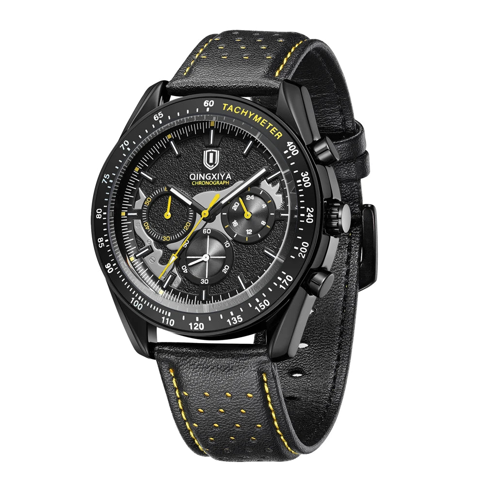 QINGXIYA New Men's Quartz Watches Top Brand Luxury Chronograph Watch Sport Leather Strap Strap Waterproof 24 Hours Male Clock