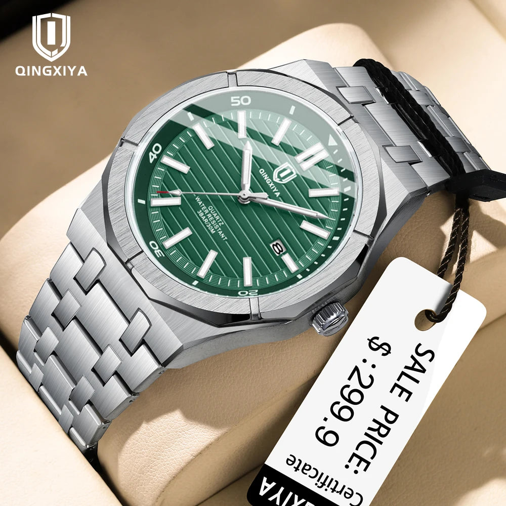 QINGXIYA Mens Watch Top Brand Luxury Auto Date Quartz Watch for Men Stainless Steel Waterproof Wrist Watches relogio masculino