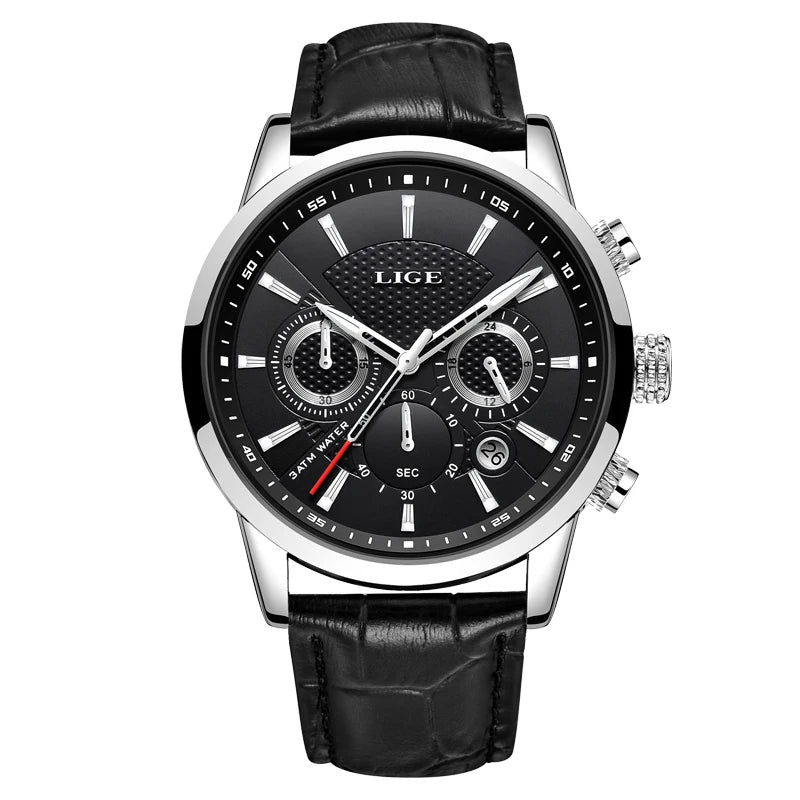 2024 LIGE Top Luxury Mens Watch Casual Business Quartz Watches Men Fashion Leather Wristwatch Waterproof Male Clock Reloj Hombre