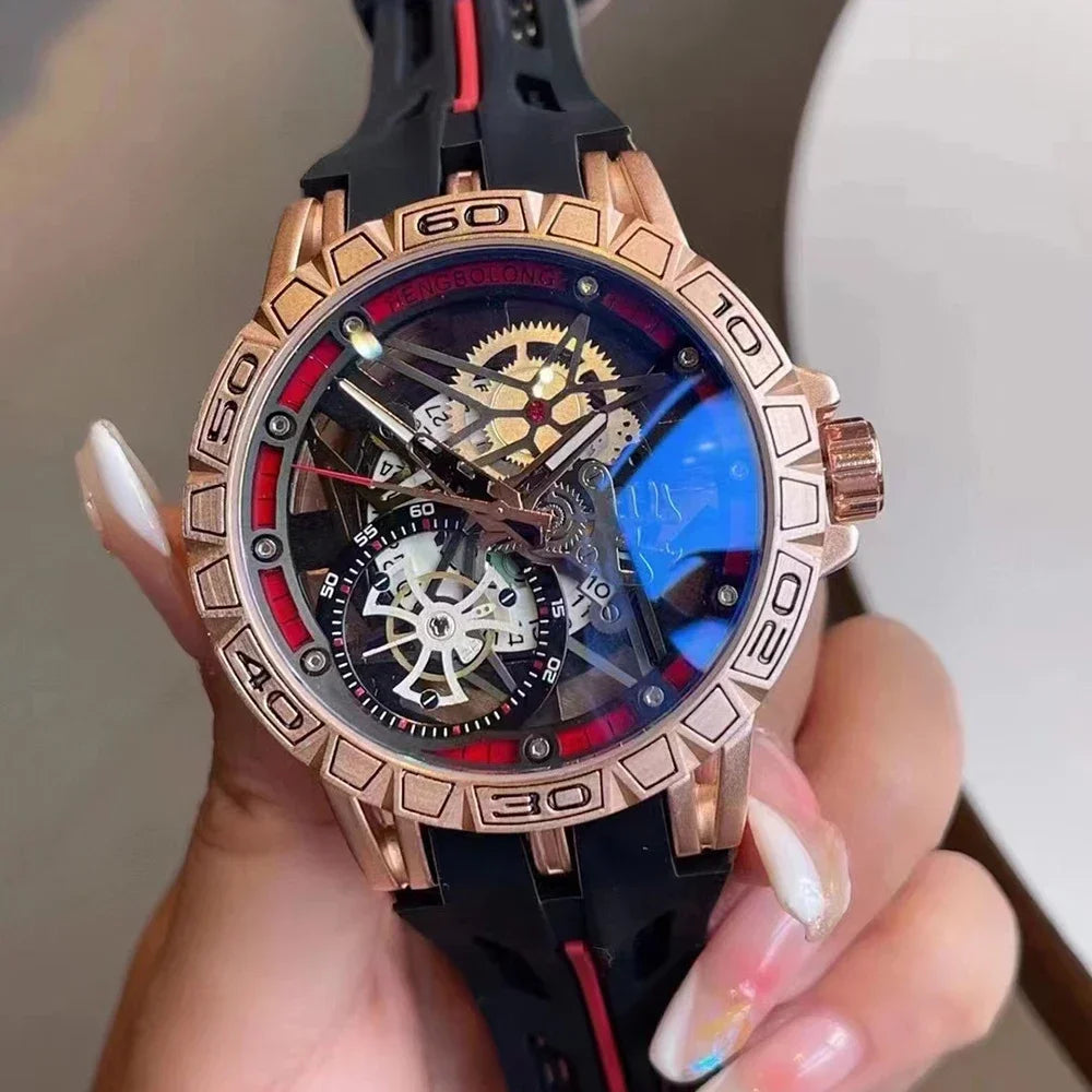 2025 Quartz Watches Men AAA Cool 3D Creative 49mm Big Dial Luxury Rubber Strap Waterproof Original Wristwatch Relogio Masculino