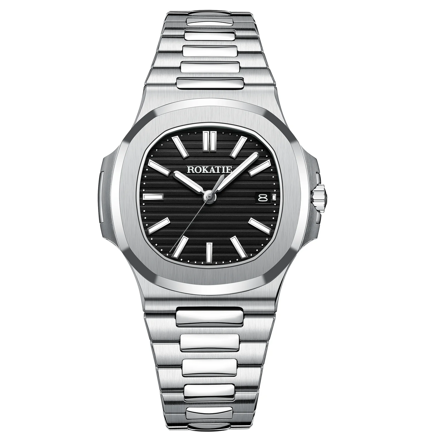 ROKATIE 2024 Luxury 9015 Japanese Movement Stainless Steel Watch 38mm Case Luminous Feature Day 50m Waterproof Watches for men