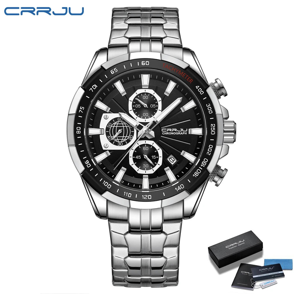 CRRJU Men's Watches Fashion Business Multifunction Quartz Chronograph with Auto Date and Luminous Hands Relogio Masculino