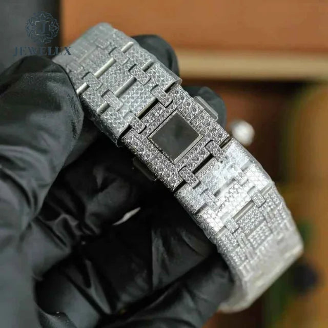 Luxurious Classic Moissanite Diamond Analog Dial Automatic Watch Handmade Hip Hop Style Iced Bust Water Resistant Mechanical