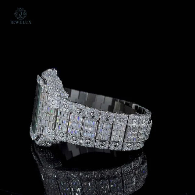 Mens Customize Square Dial Watch Full Iced Baguette Moissanite Full Calendar Analog Hip Hop Luxury Timepiece fashion men's watch