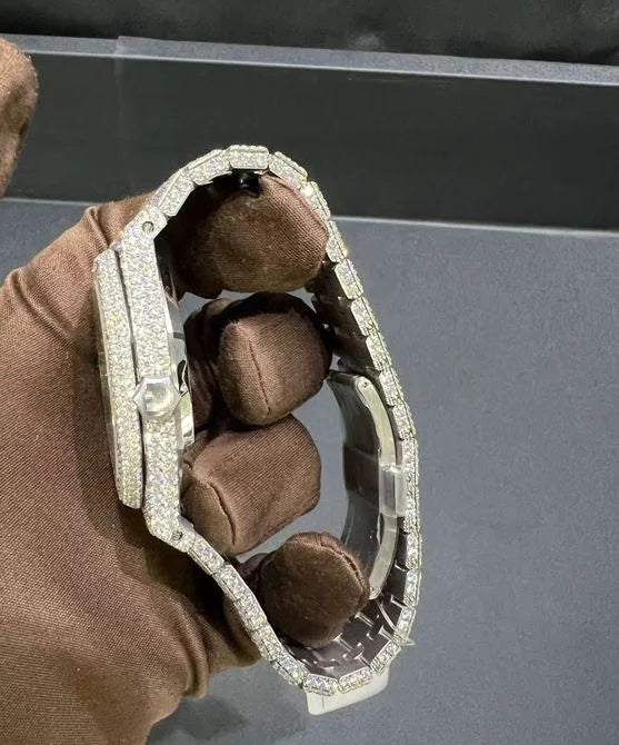 Iced out diamond watch for men, diamond quartz watch, , moissanite diamond watch, steel watch, watch for men, gift for men