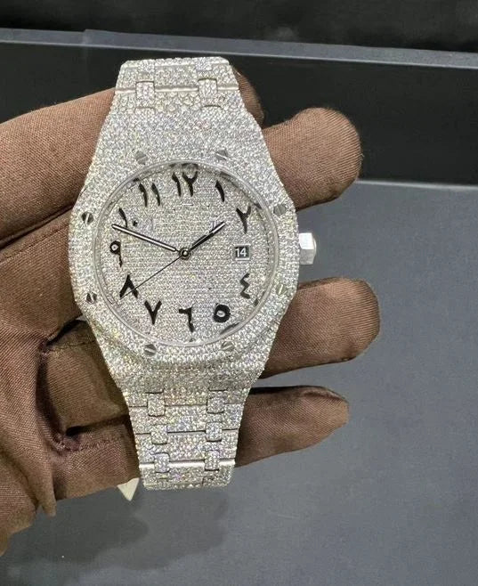 Iced out diamond watch for men, diamond quartz watch, , moissanite diamond watch, steel watch, watch for men, gift for men