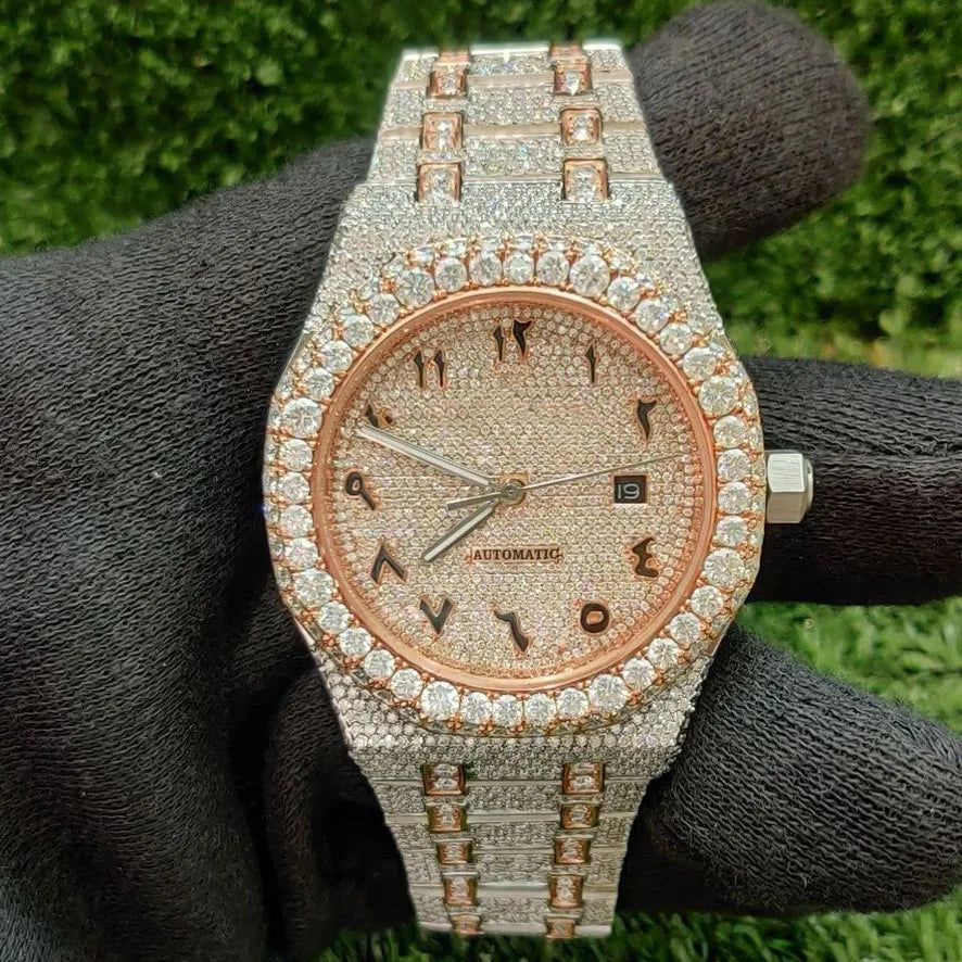 Luxurious Premium Men's Moissanite Diamond Watch Cut Wristwatch Mechanical Movement Analog Display Branded Luxury Accessory