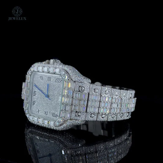 Mens Customize Square Dial Watch Full Iced Baguette Moissanite Full Calendar Analog Hip Hop Luxury Timepiece fashion men's watch