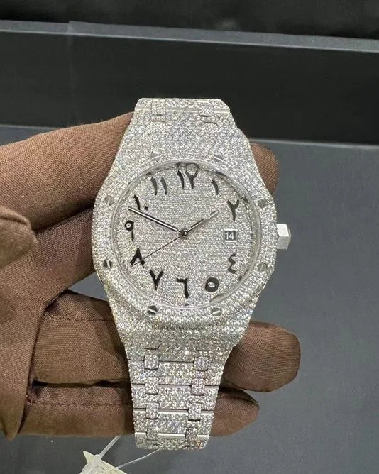Iced out diamond watch for men, diamond quartz watch, , moissanite diamond watch, steel watch, watch for men, gift for men