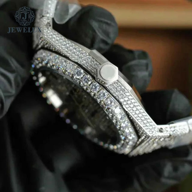 Luxurious Classic Moissanite Diamond Analog Dial Automatic Watch Handmade Hip Hop Style Iced Bust Water Resistant Mechanical