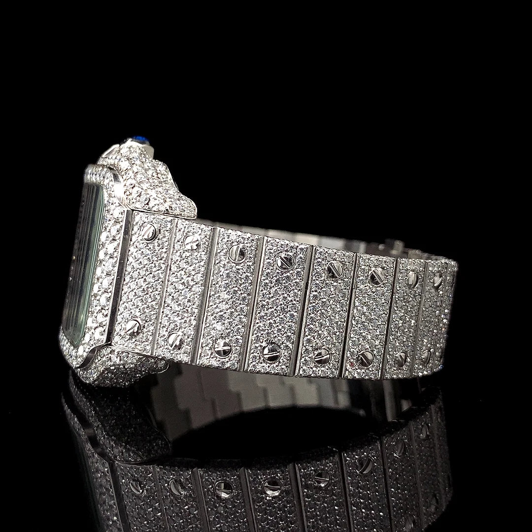 unique roman dial with full iced out square dial luxury  moissanite watch  high-quality stainless steel watch date display watch