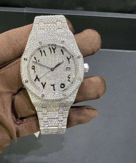 Iced out diamond watch for men, diamond quartz watch, , moissanite diamond watch, steel watch, watch for men, gift for men