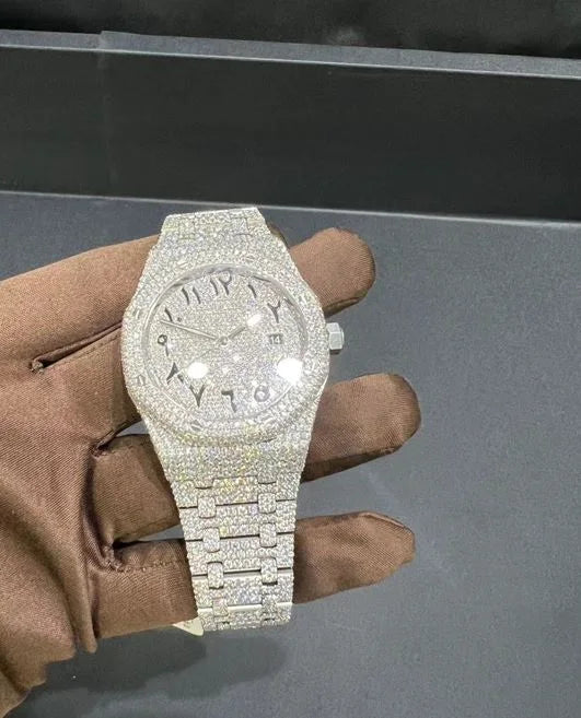 Iced out diamond watch for men, diamond quartz watch, , moissanite diamond watch, steel watch, watch for men, gift for men