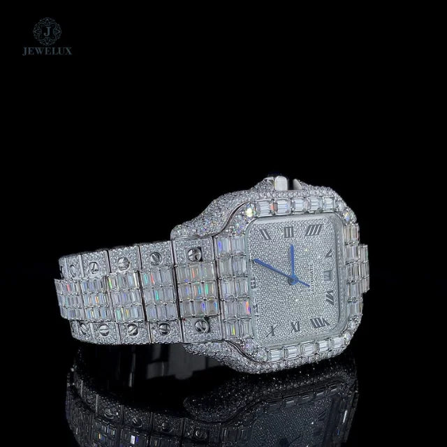 Mens Customize Square Dial Watch Full Iced Baguette Moissanite Full Calendar Analog Hip Hop Luxury Timepiece fashion men's watch