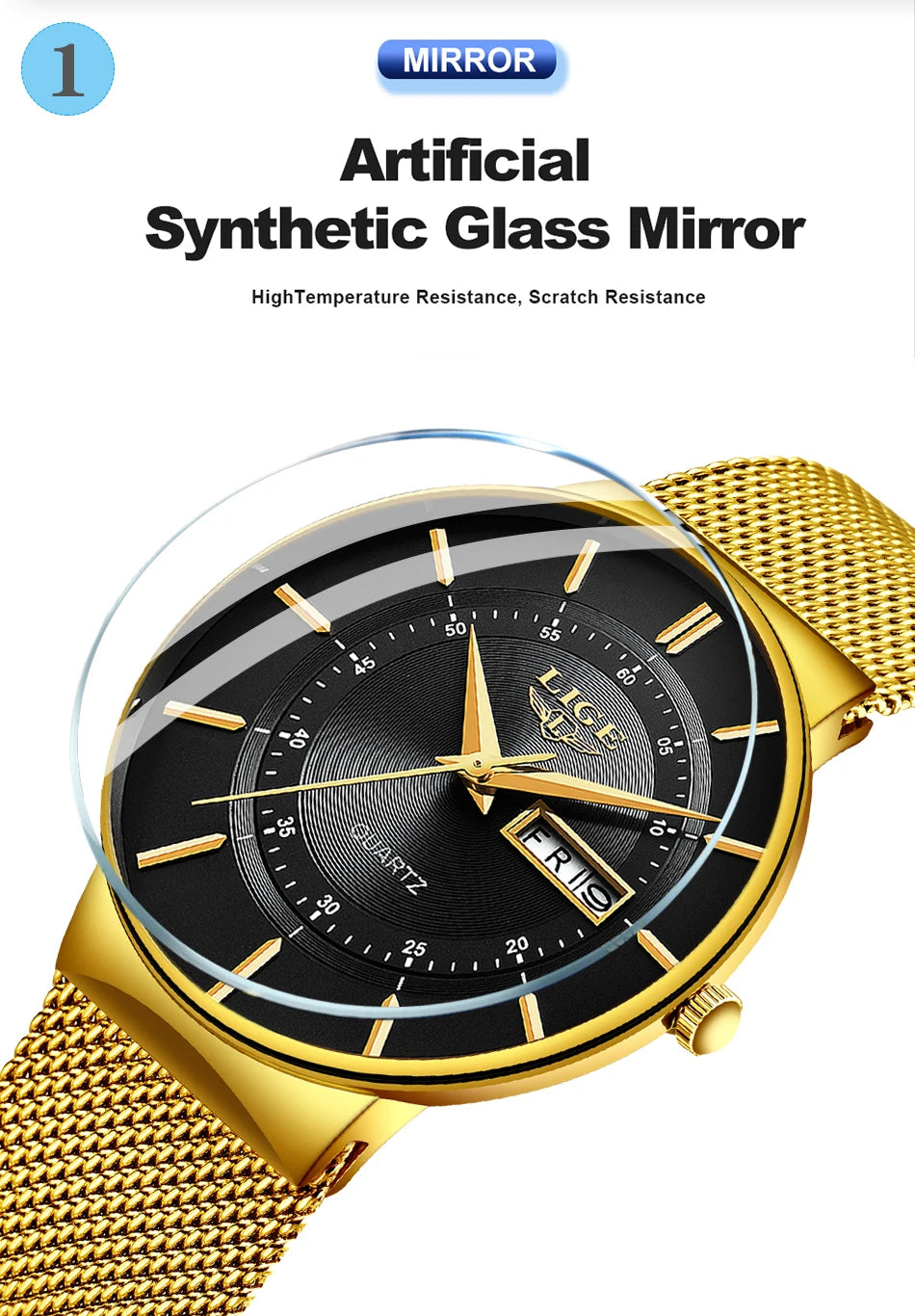 Relogio Masculino 2024 LIGE New Mens Watches Top Brand Luxury Ultra Thin Quartz Watch Men Steel Mesh Strap Waterproof Gold Watch