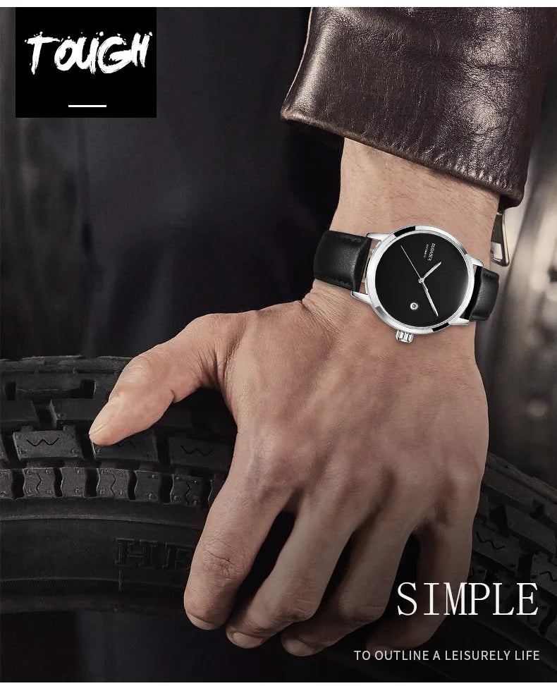 2025 OUBAOER Men Watch Automatic Mechanical Watches Bussiness Leather Strap Wristwatches Waterproof Classic Minimalist Clocks