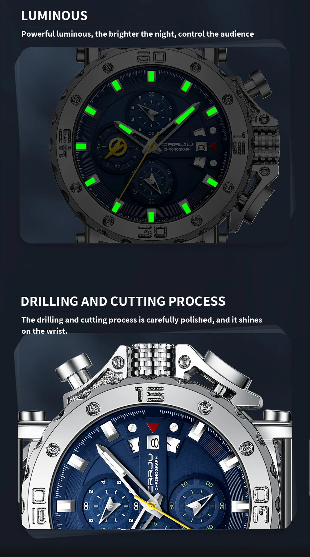 Relogio Masculino CRRJU Sport Chronograph Mens Watches Top Brand Luxury Full Steel Quartz Clock Waterproof Big Dial Watch Men