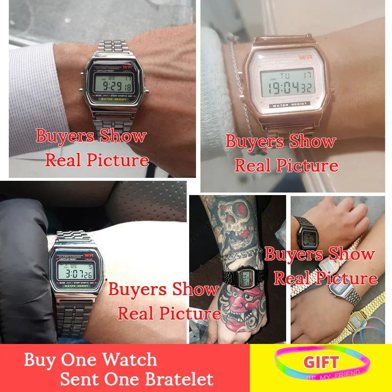 Rose Gold Silver Watches Men Women Electronic Digital Display Retro Style Clock Men's Relogio Masculin Reloj Hombre homme