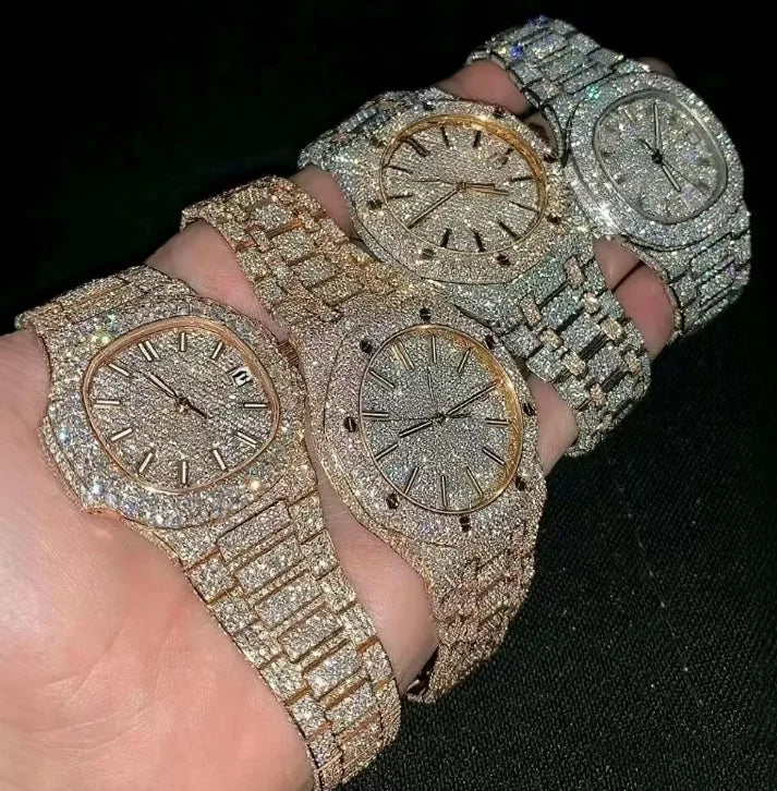 VVS High Quality Luxury Moissanite Watches with Custom Dial Diamond Mechanical Watch Diver Factory Wholesale Hip Hop Style Watch