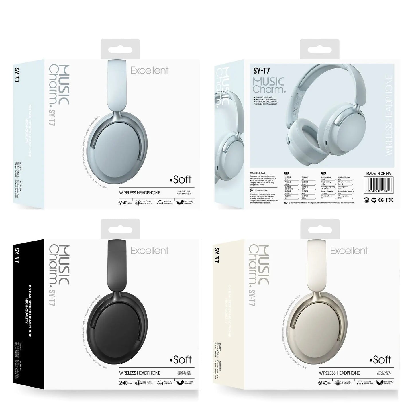 Soyto T7 New Wireless Foldable Stereo Bluetooth HiFi Headset Sports Music Headphone Earphone with Mic BT5.4 Casque Audifonos ODM