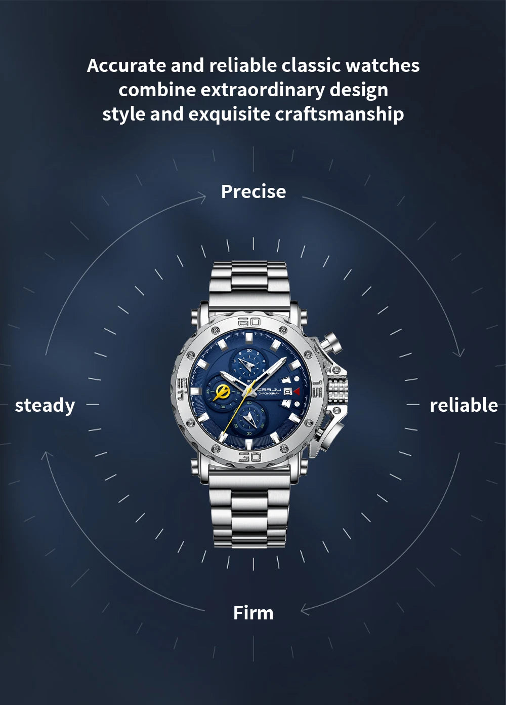 Relogio Masculino CRRJU Sport Chronograph Mens Watches Top Brand Luxury Full Steel Quartz Clock Waterproof Big Dial Watch Men