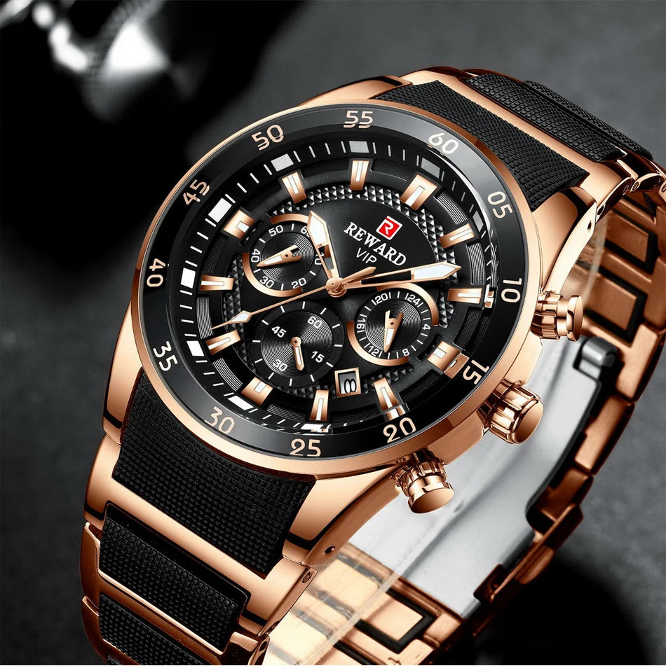 REWARD Big Dial Mens Watches Top Luxury Brand Sport Waterproof Watch Men Chronograph Quartz Clock Automatic Date WristWatches