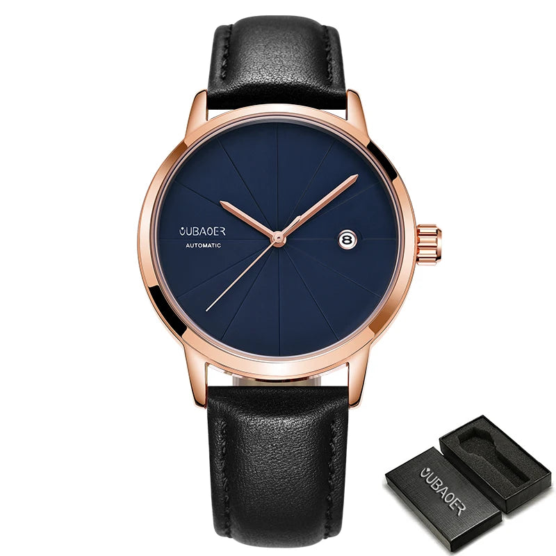 2025 OUBAOER Men Watch Automatic Mechanical Watches Bussiness Leather Strap Wristwatches Waterproof Classic Minimalist Clocks