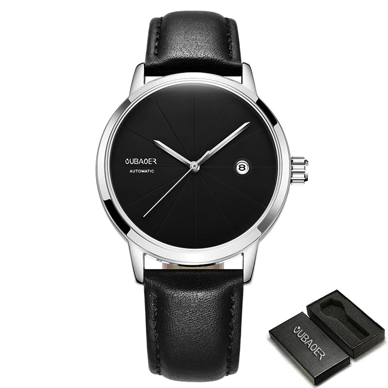 2025 OUBAOER Men Watch Automatic Mechanical Watches Bussiness Leather Strap Wristwatches Waterproof Classic Minimalist Clocks