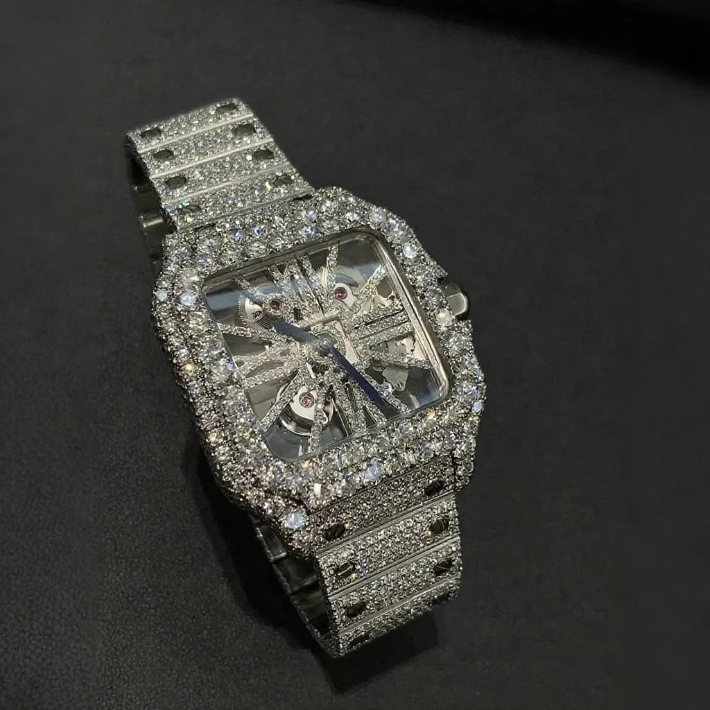 Buss Down Moissanite Watch Supplier Stainless Steel Mechanical Watches for Men Luxury Iced Out Vvs With Box