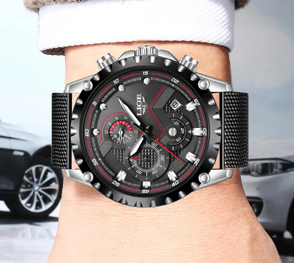 2025 New LIGE Blue Casual Mesh Belt Fashion Quartz Wristwatches Mens Watches Top Brand Luxury Waterproof Clock Relogio Masculino