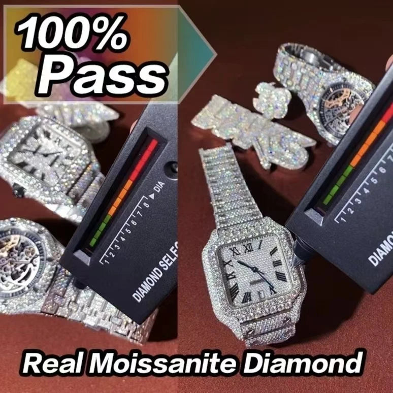 VVS High Quality Luxury Moissanite Watches with Custom Dial Diamond Mechanical Watch Diver Factory Wholesale Hip Hop Style Watch