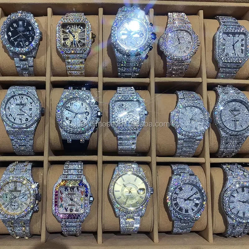 VVS High Quality Luxury Moissanite Watches with Custom Dial Diamond Mechanical Watch Diver Factory Wholesale Hip Hop Style Watch