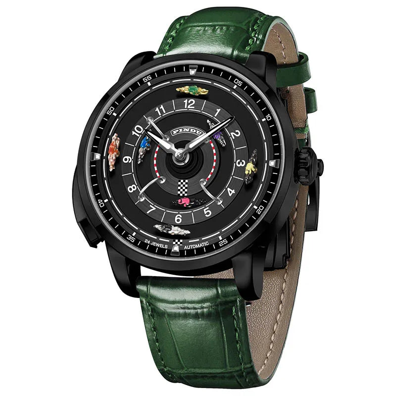 Pindu Designs NH35 Men's Mechanical Watch Press Button Turn Horse Riding Roulette Blue Sapphire Mirror Miyota Movement Jacob