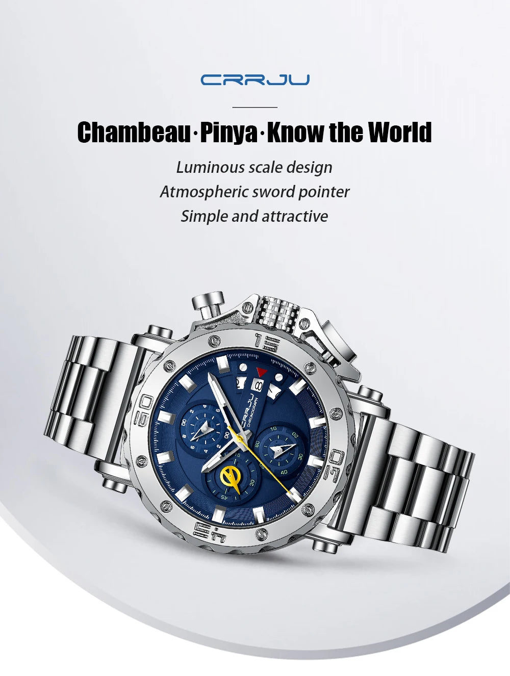 Relogio Masculino CRRJU Sport Chronograph Mens Watches Top Brand Luxury Full Steel Quartz Clock Waterproof Big Dial Watch Men