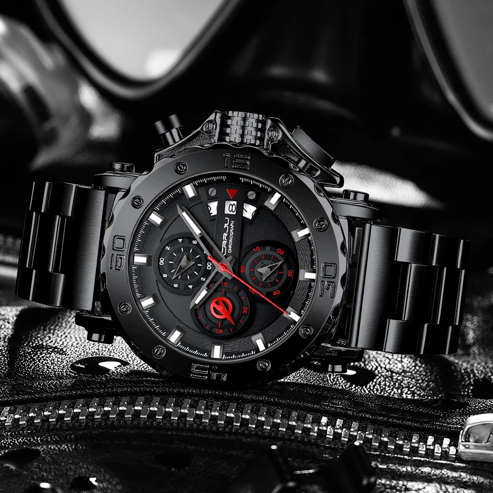 Relogio Masculino CRRJU Sport Chronograph Mens Watches Top Brand Luxury Full Steel Quartz Clock Waterproof Big Dial Watch Men