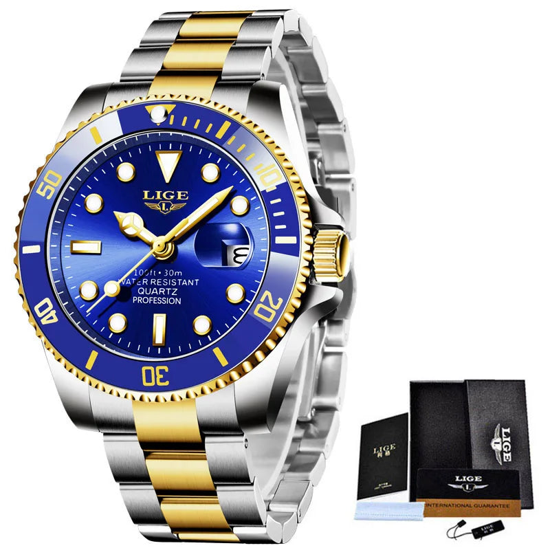 Reloj LIGE Top Brand Luxury Fashion Diver Watch Men Waterproof Date Clock Sport Watches Mens Quartz Wristwatch Relogio Masculino