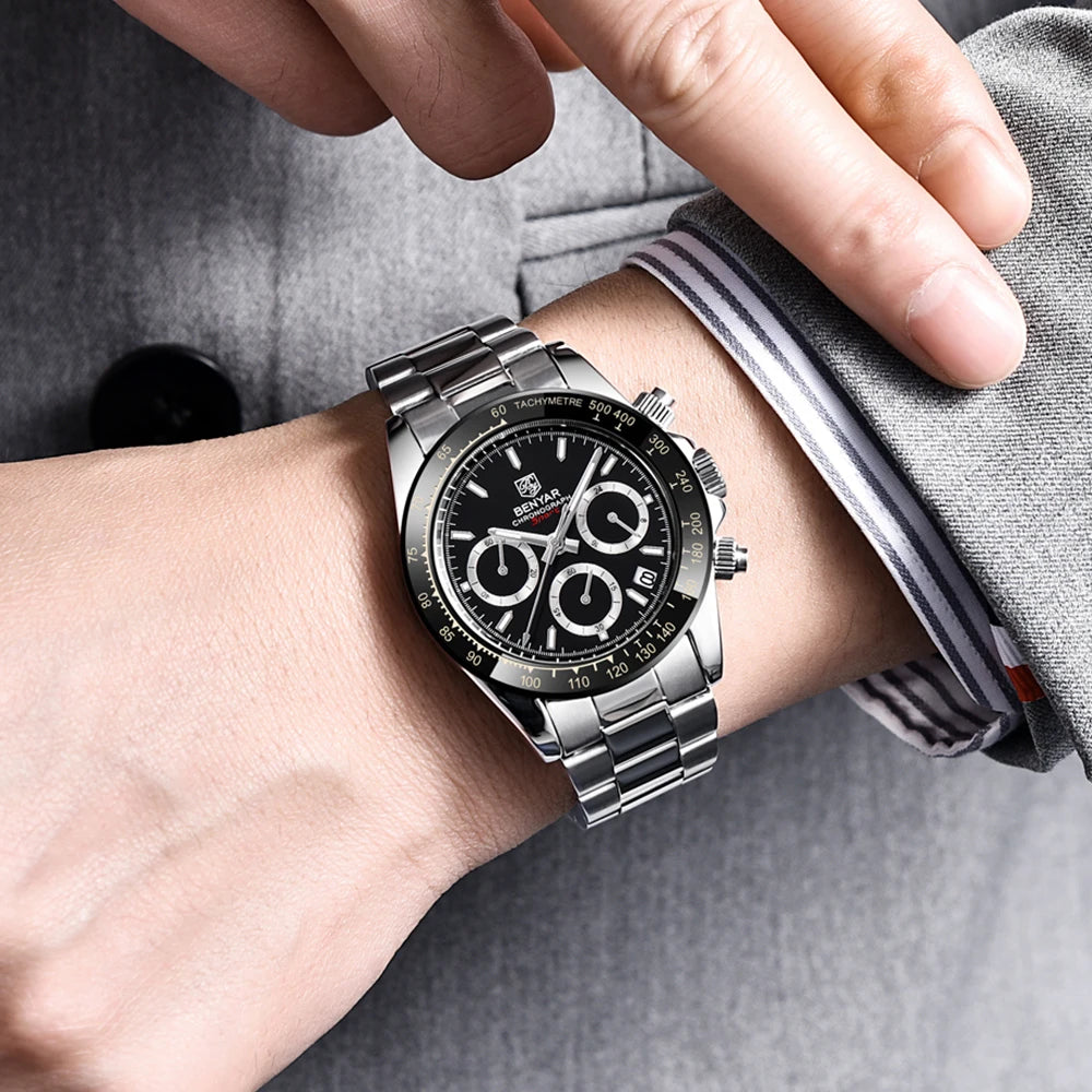 Relojes Hombre 2024 BENYAR New  Watches Men Luxury Brand Chronograph Male Sport Watches Waterproof Stainless Steel Quartz  Watch