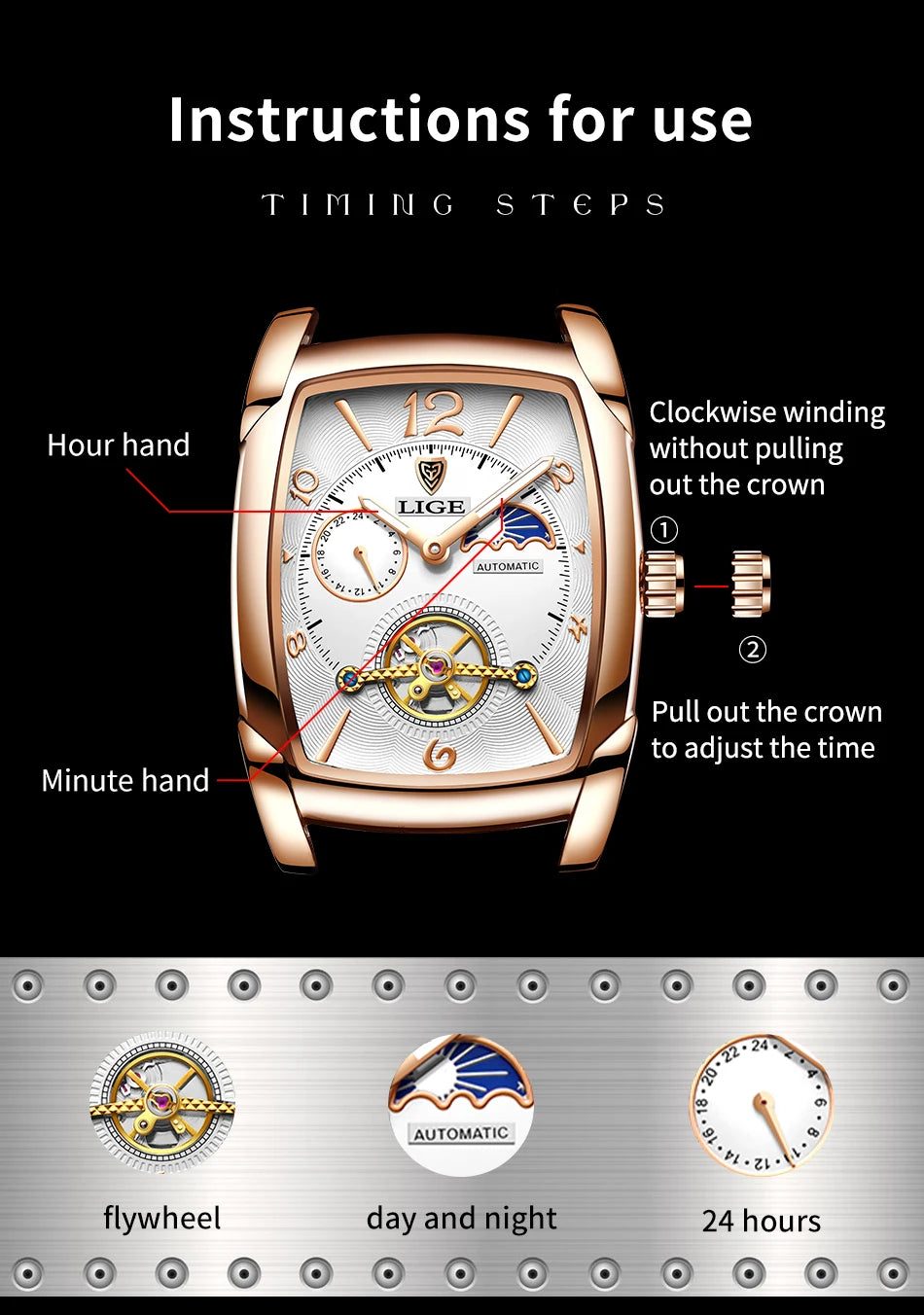 LIGE New Tourbillon Automatic Mechanical Womens Watches Top Brand Luxury Fashion Waterproof Skeleton ladyClock Montre Homme