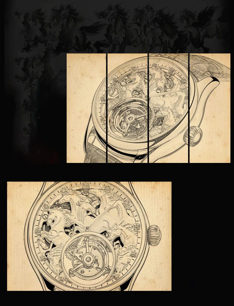 Aesop Flying Tourbillon Mechanical Watch For Men Eight Horses Stylish Waterproof Wristwatch Stylish Skeleton Dial Luxury 2025A